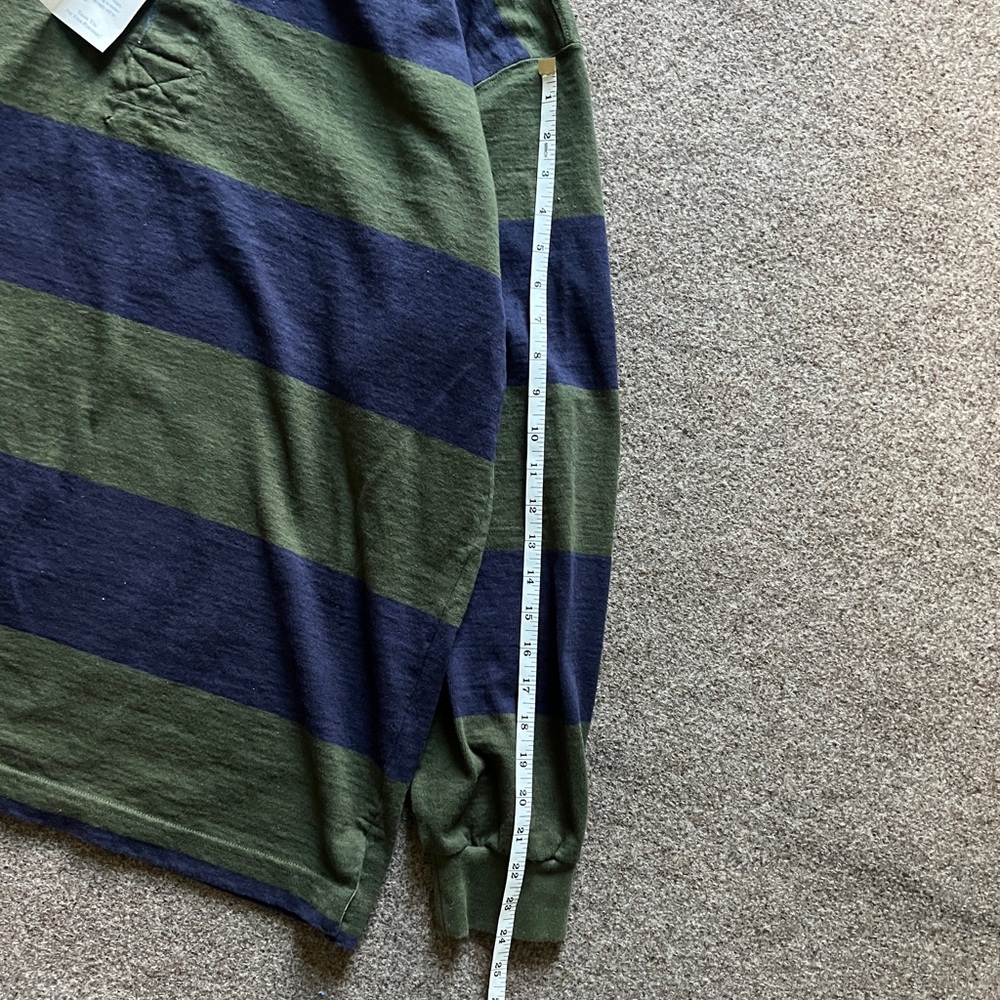 Vintage ‘92 Lands End Rugby Long Sleeve Polo Denim Collar Green Blue Stripe XL - Picture 11 of 16